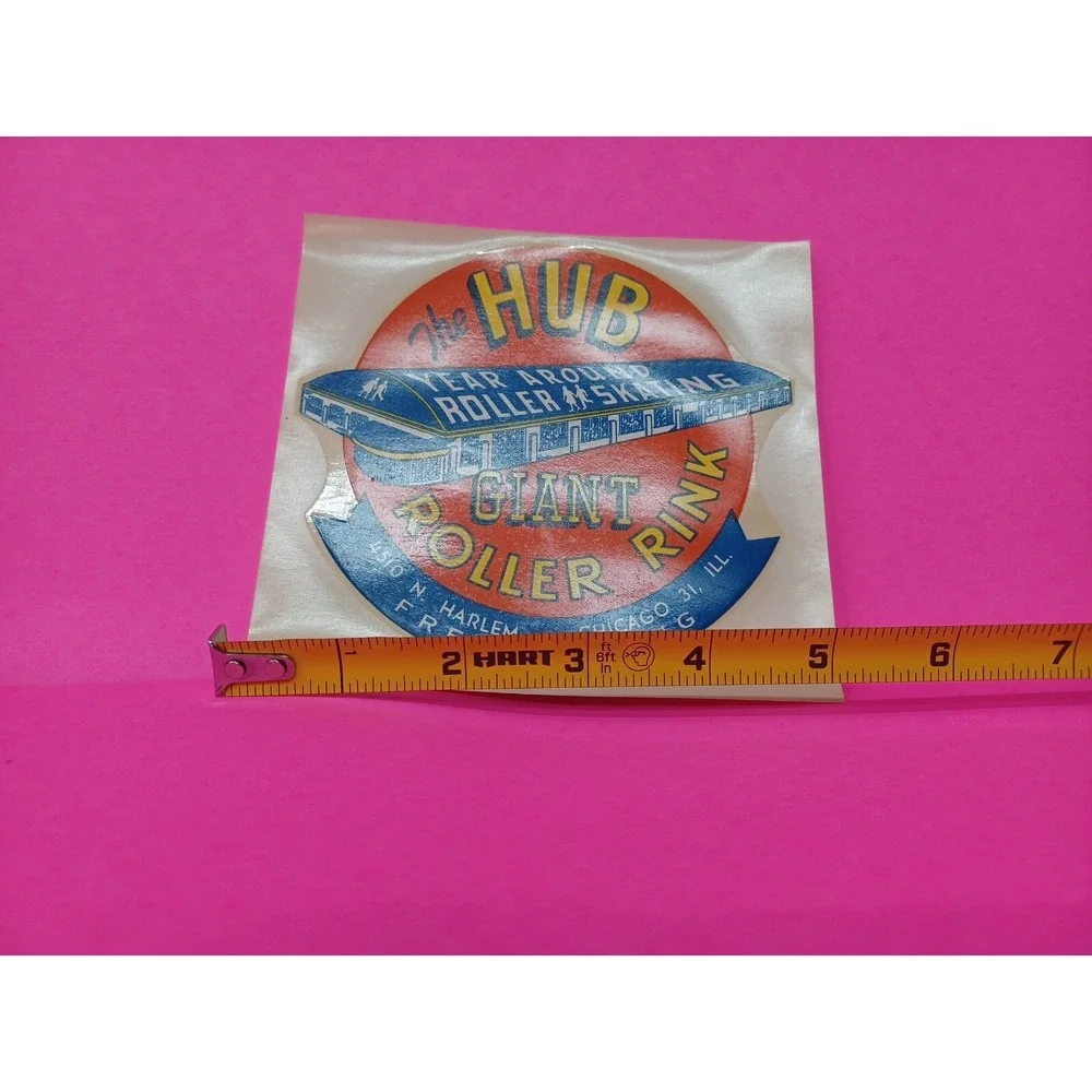 Original 1940's THE HUB ROLLER RINK CHICAGO Skating Water Dip Decal STICKER